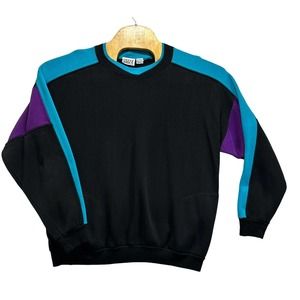 Vintage 80s 90s Trend Basics Sweatshirt Women Sz XL Color Block Crewneck